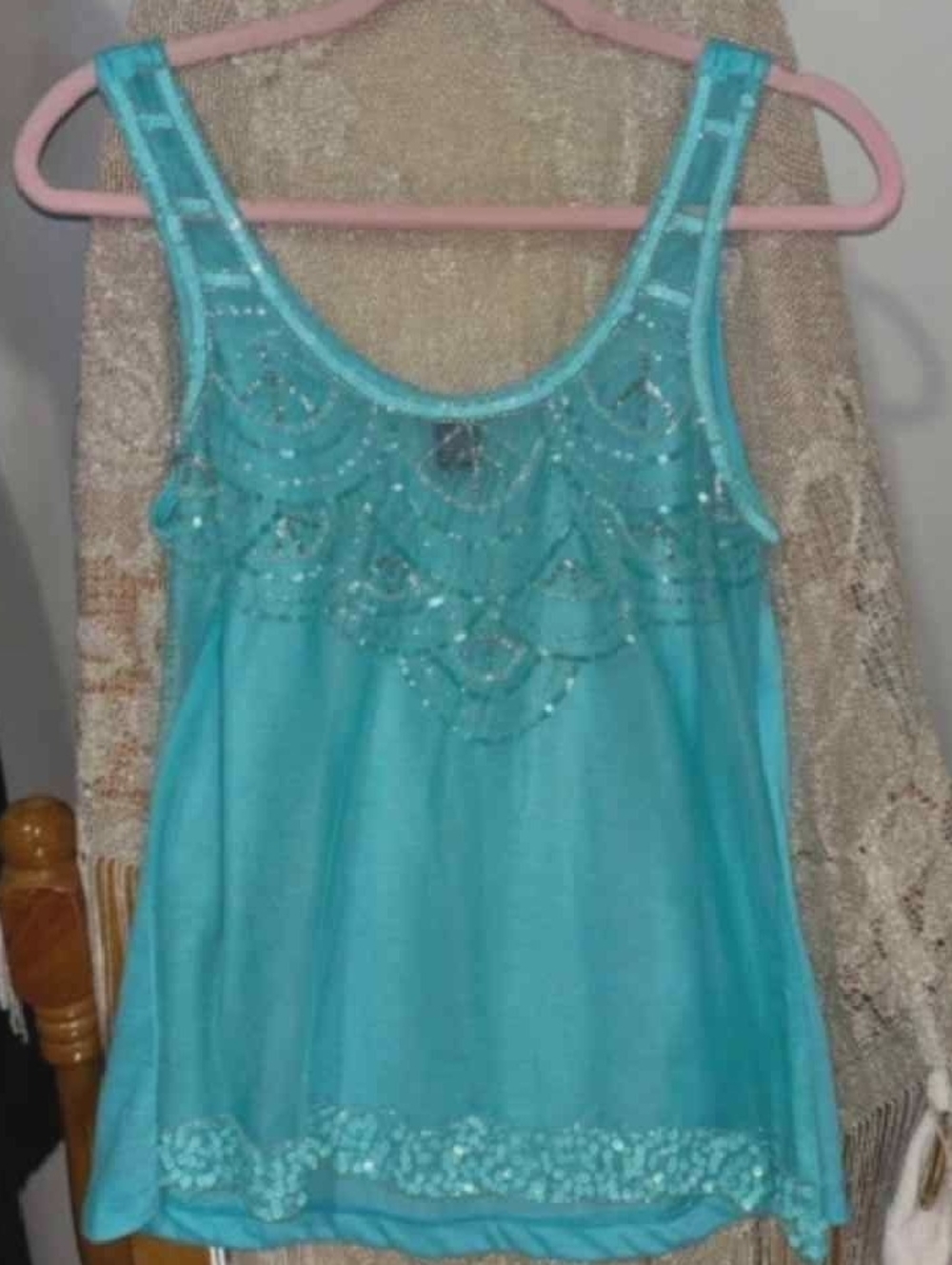 Cotton Express Aqua Beaded Scoop Camisole